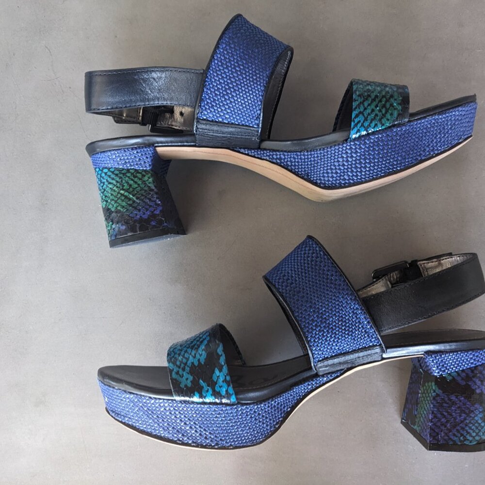 Sam Edelman "Keira"  Blue Swamp Woven Platform Sandal Slingback  size 7.5 / 38